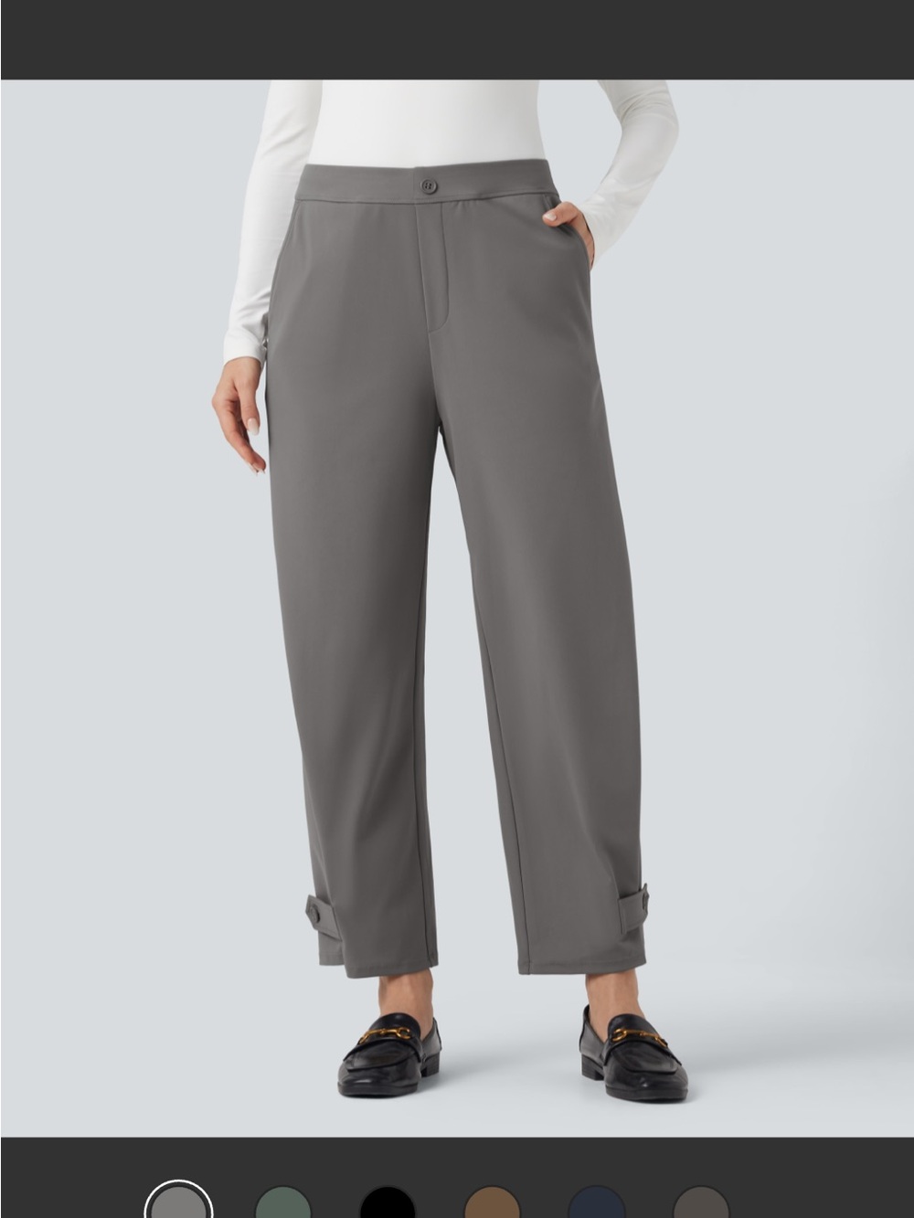 HALARA Women's Wide Leg Gray Ankle-Cuff Pants